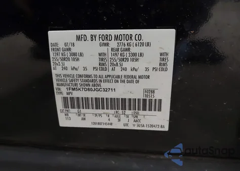 2018 Ford Explorer Xlt z USA, uszkodzony, nr VIN 1FM5K7D80JGC32711